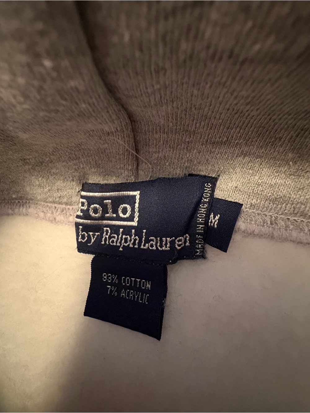 Vintage 90s Polo Ralph Lauren Rugby Polo Bear Heather Grey Hoodie — Size M - Picture 9 of 10